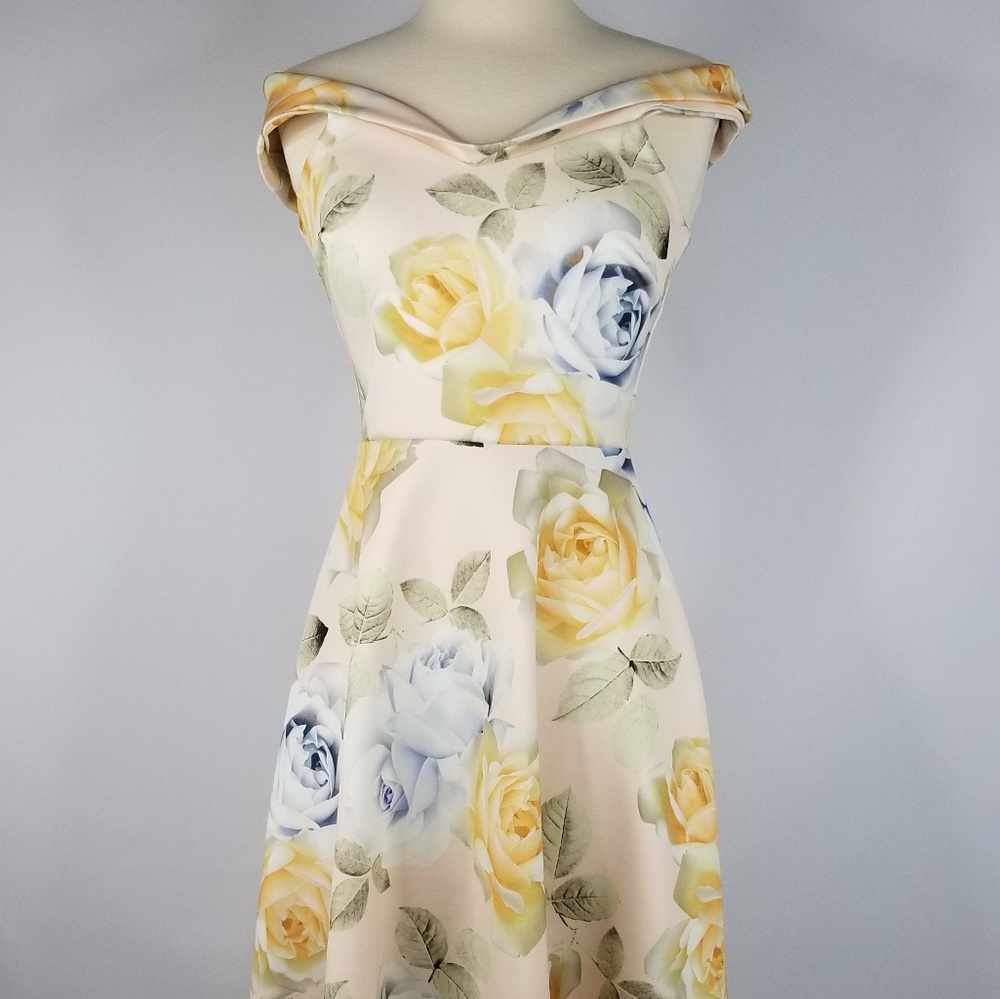 Yellow Floral Off The Shoulder Dress